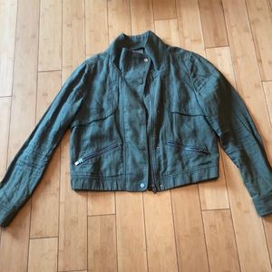 Athleta Army Green Cropped Linen Jacket - Medium